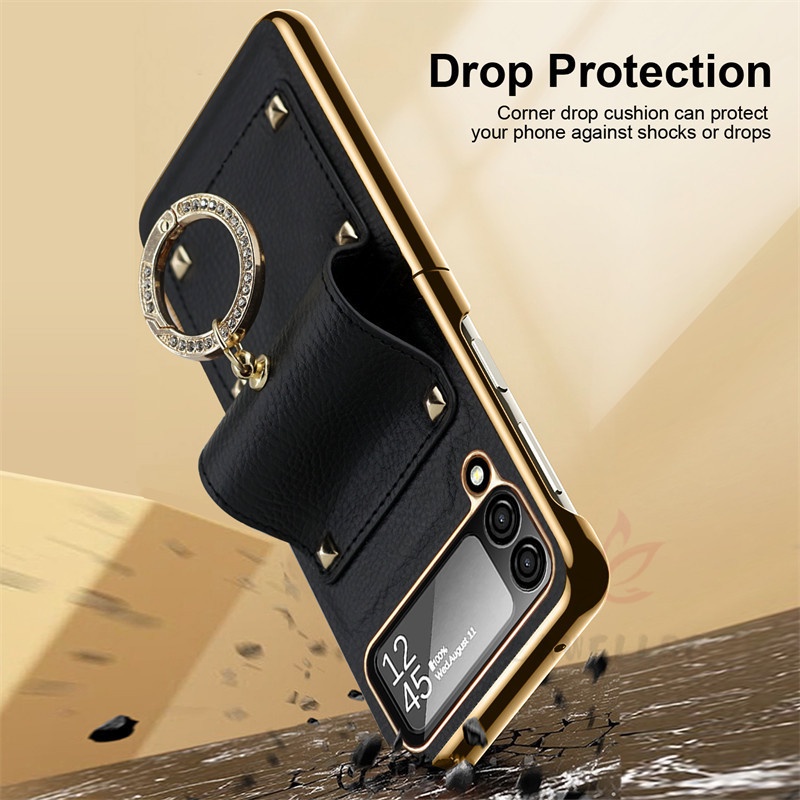 Ốp Điện Thoại Da Nắp Gập Có Vòng Bảo Vệ Camera Chống Sốc Sang Trọng Cho Samsung Galaxy Z Flip 4 Z Flip 3 5G Z Flip 4 Zflip3 Z Flip4 Z Flip 3
