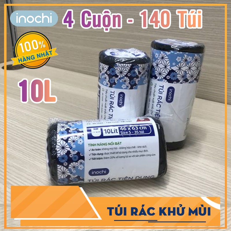 Lô 4 cuộn 140 túi rác y tế tự hủy Inochi tiện dụng 10L (nhiều màu) - Túi rác không mùi