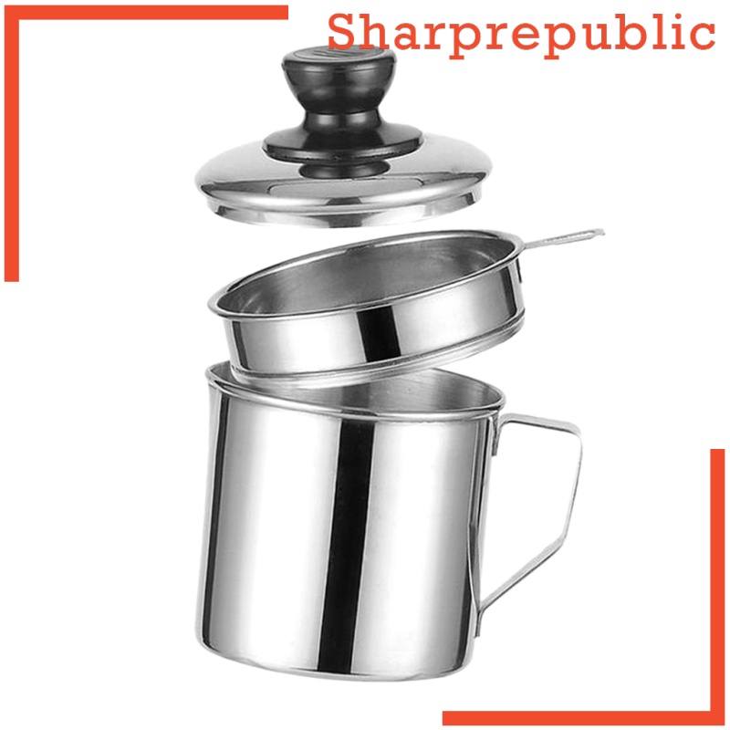 [SHARPREPUBLIC]Stainless Steel Cooking Oil Storage Can Strainer Bacon Grease Containers 4\'\'