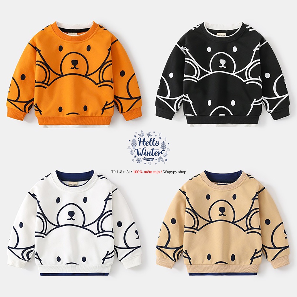 Áo nỉ da cá bé trai WELLKIDS cho bé họa tiết đáng yêu hàng xuất Âu Mỹ