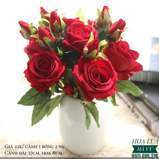 Hoa lụa | HỒNG NHUNG 3 BÔNG (Cành 1 bông 2 nụ)
