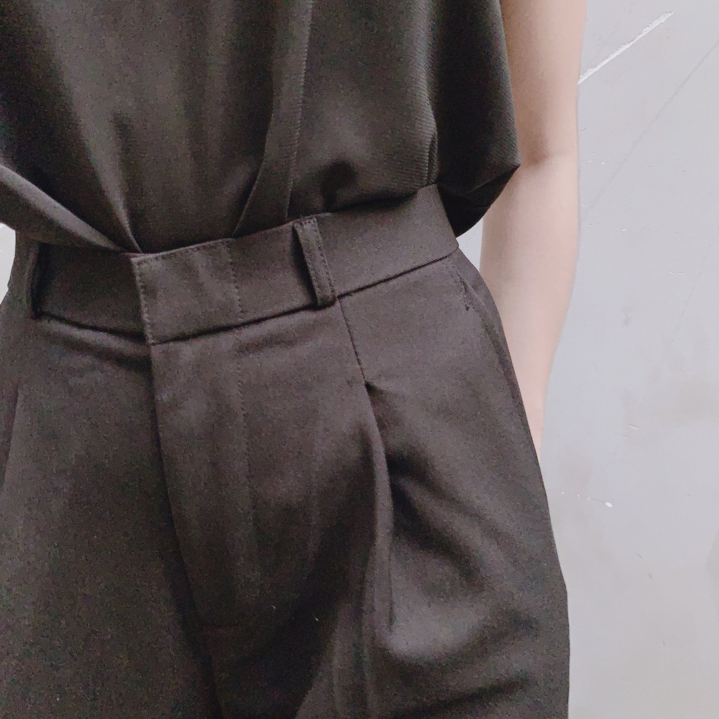 Quần dài baggy cạp cao chất vải kaki màu đen