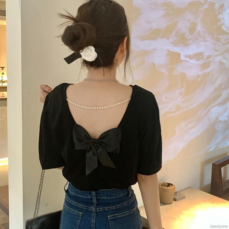 Áo Thun Nữ Tay Ngắn Hở Lưng Màu Trơn Thời Trang Hàn Quốc Gợi Cảm | BigBuy360 - bigbuy360.vn