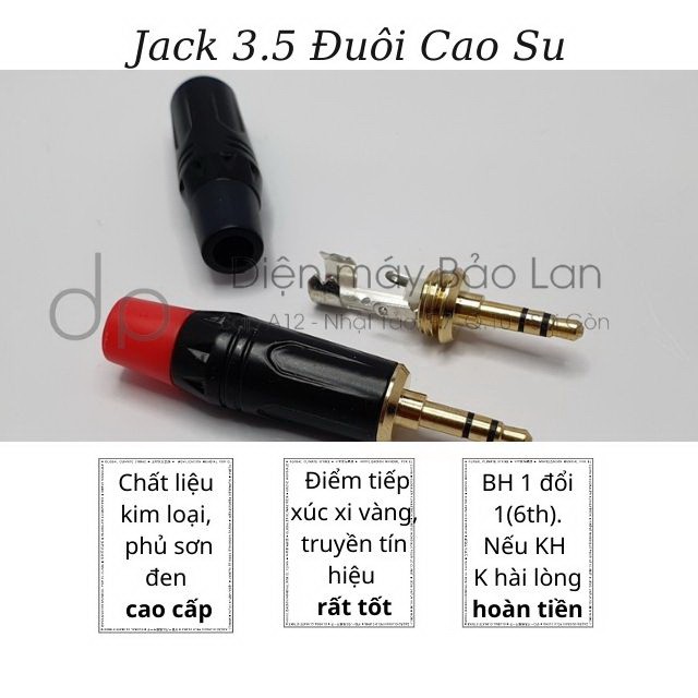 ( Xi Vàng Cao Cấp ) Jack 3.5mm, Jack 3 Ly Đuôi Cao Su Màu Đỏ Đen