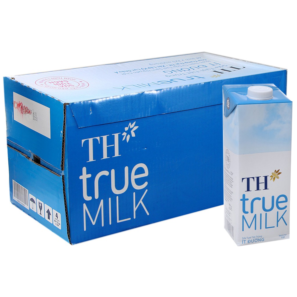 Thùng 12 hộp sữa tươi tiệt trùng ít đường TH true MILK hộp 1 lít