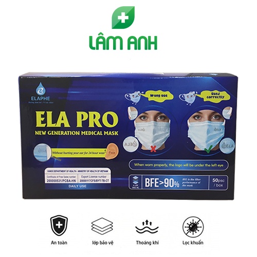 Khẩu trang y tế không đau tai 4 lớp kháng khuẩn ELA PRO thế hệ mới