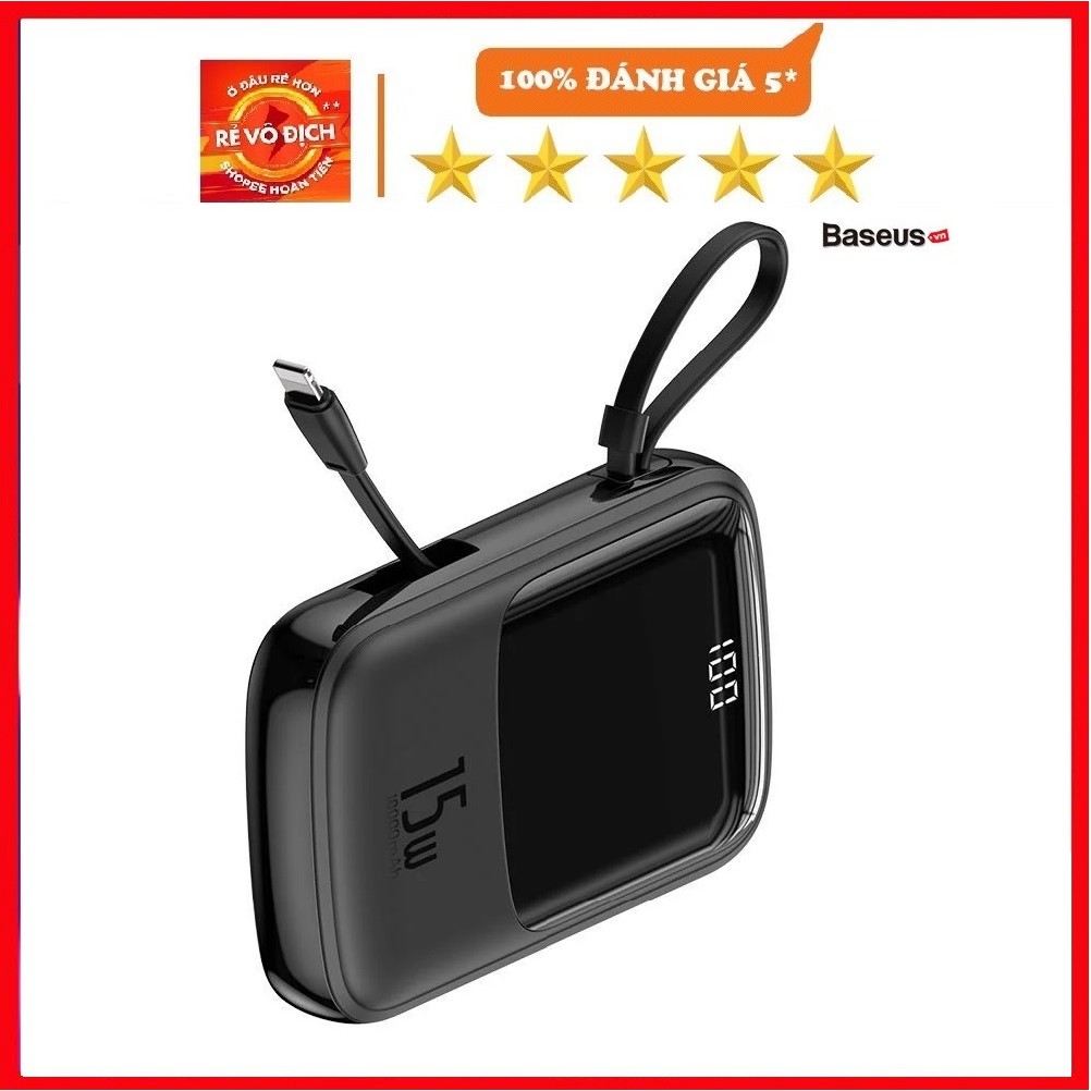 Sạc dự phòng Baseus Q Pow DiGital Display tích hợp cáp sạc i.p , pin 10000mAh 3A 20w, 15w sạc nhanh, bảo hành 12 tháng