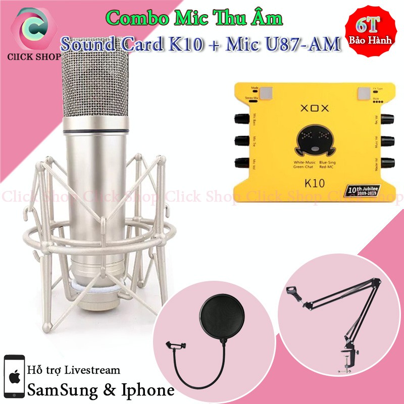 Combo Mic Thu Âm U87 MA và Sound Card K10 2020 Đi Kèm Chân Kẹp Màng Lọc- Bộ Thu Âm U87-MA Cho Âm Thanh Chất