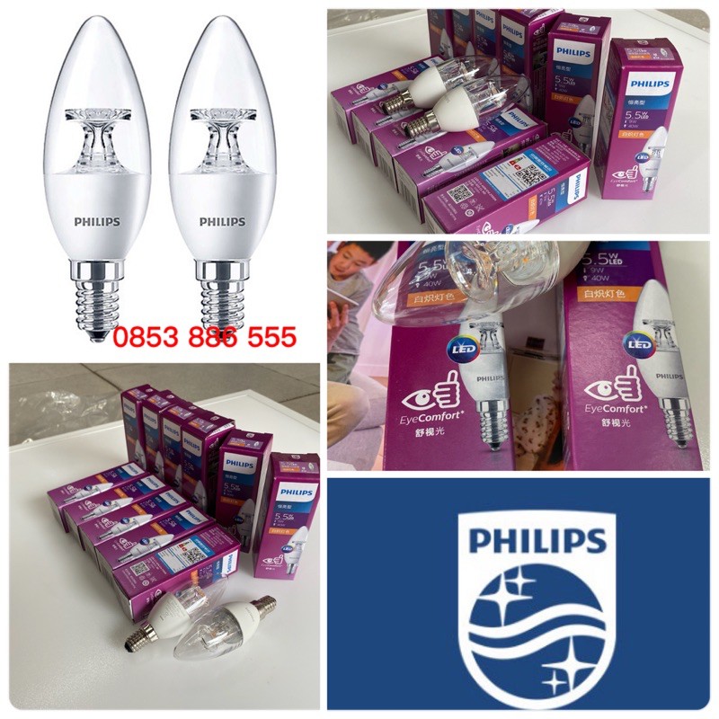 Bóng đèn led 5,5W PHILIPS- Đui đèn E14- Ánh sáng vàng- Giá  cực tốt