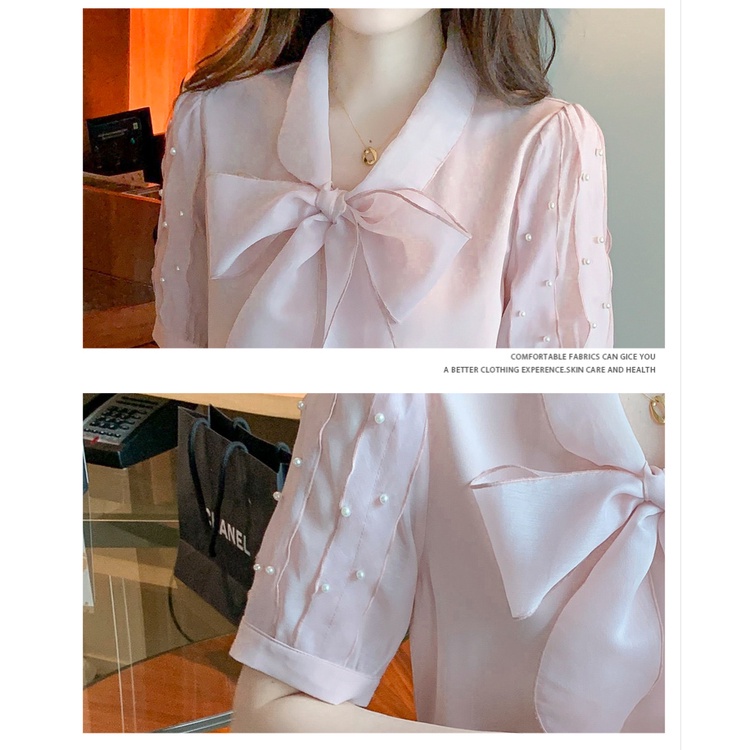 Áo Chiffon Nữ Tay Dài Phối Nơ Thời Trang