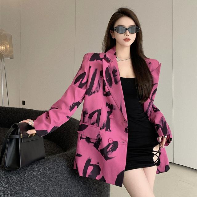 Áo khoác vest in chữ cải tiến thời trang thoải mái xu hướng xuân thu phong cách Hồng Kông cho nữ