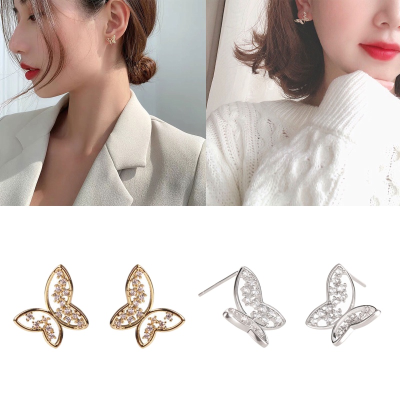 1 Đôi Bông Tai Hình Bướm Rỗng Đính Đá Zircon