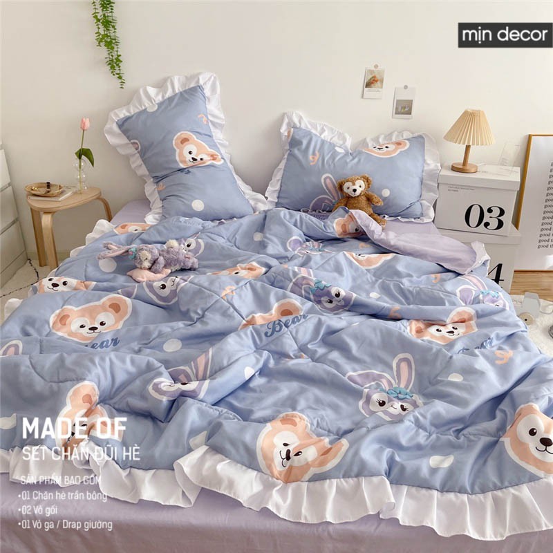 [2021] Set chăn ga gối Cotton Đũi Bèo Mịn Decor - Bộ ga giường chăn trần bông mùa hè mềm mịn phong cách Hàn Quốc