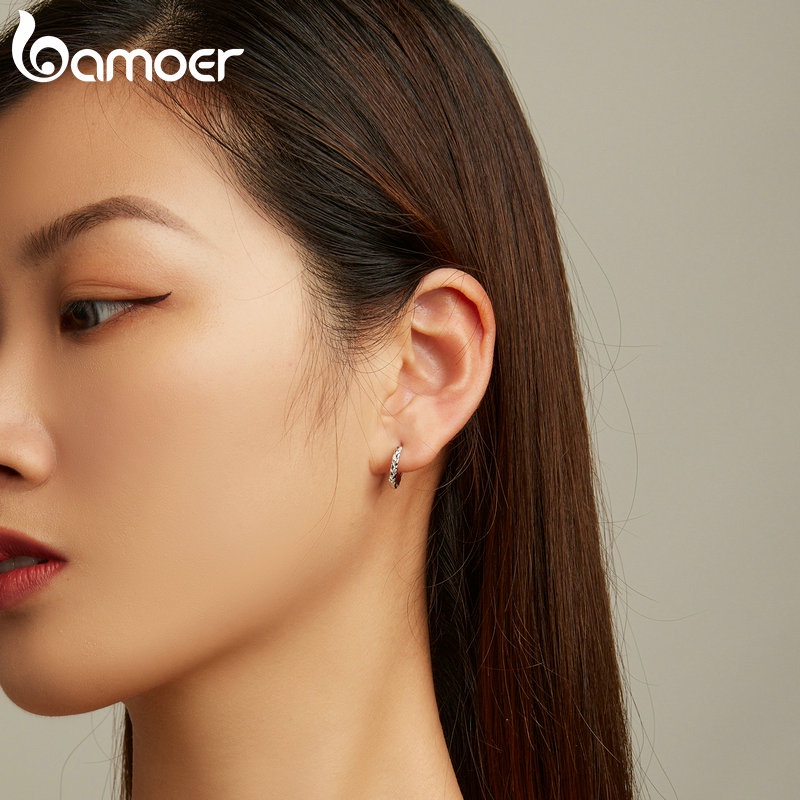 Bông tai BAMOER bạc 925 hình ngôi sao/ trái tim đính đá zircon thời trang