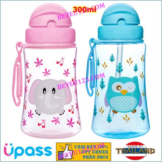 Bình uống nước 300ml có ống hút silicone mềm cho bé Upass UP0090N (Made in Thailand)