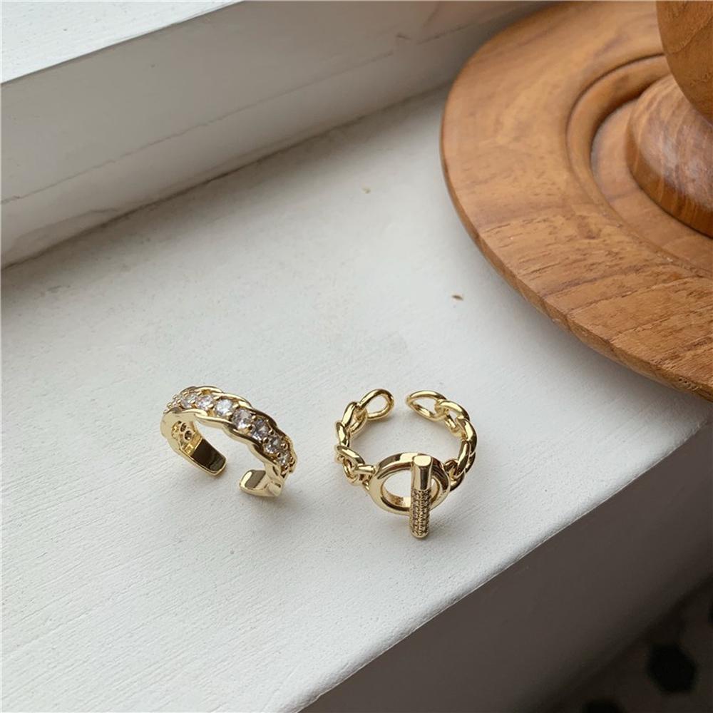 FORBETTER Nhẫn Hở Phối Dây Xích Phong Cách Vintage Cá Tính Cho Nữ