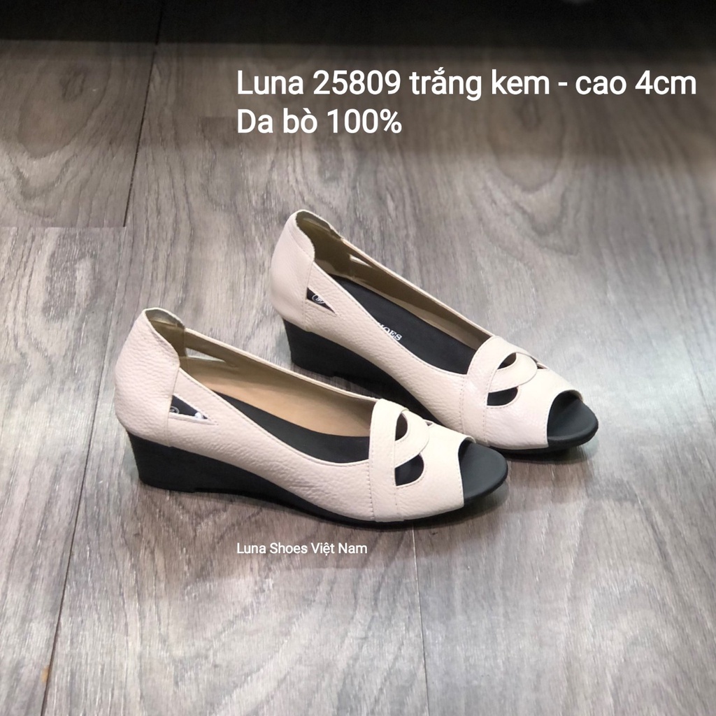 Giày đế xuồng nữ 4p hở mũi da bò mềm LUNASHOES 25809 bảo hành 2 năm 1 đổi 1 giầy trung niên