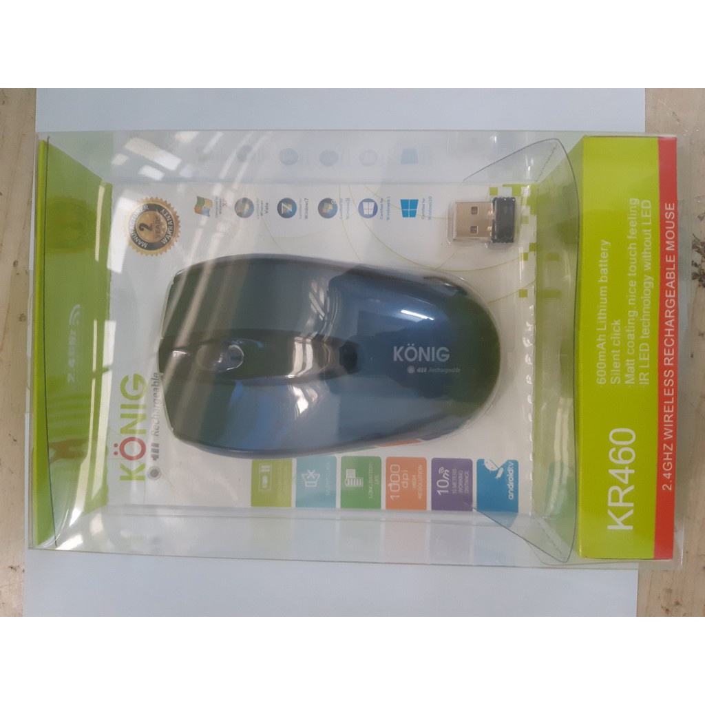 Chuột Không Dây Pin Sạc Konig KR460 - Không Tiếng Click