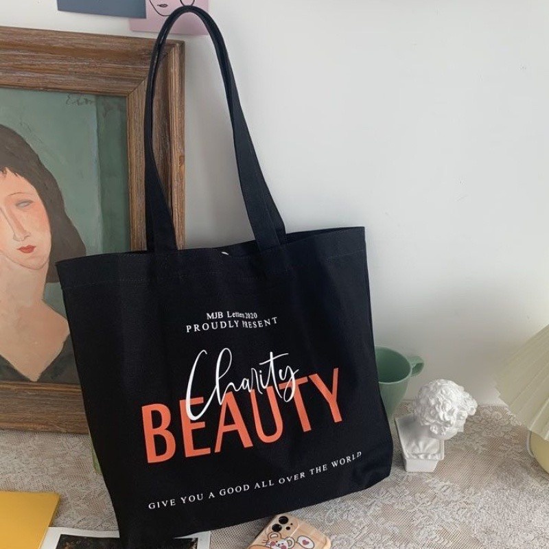 Túi tote HAZIN vải canvas ulzzang unisex đi học đi làm có khoá miệng ngăn phụ nhỏ đựng vừa khổ a4