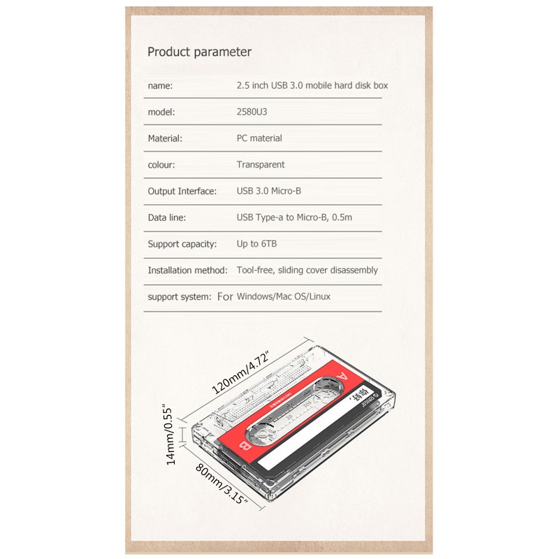 Vỏ Ổ Cứng Ngoài Trong Suốt Orico 2580u3 2.5 '' Usb3.0 Hdd Ssd Kèm Băng Keo Dán Hỗ Trợ Uasp Protocol