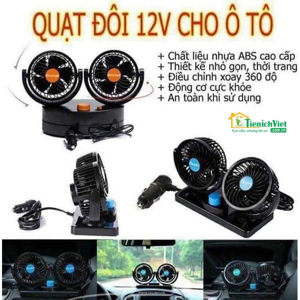 [FREESHIP] QUẠT ĐÔI 12V, 24V XOAY 360 ĐỘ CHO Ô TÔ, XE HƠI TIỆN DỤNG