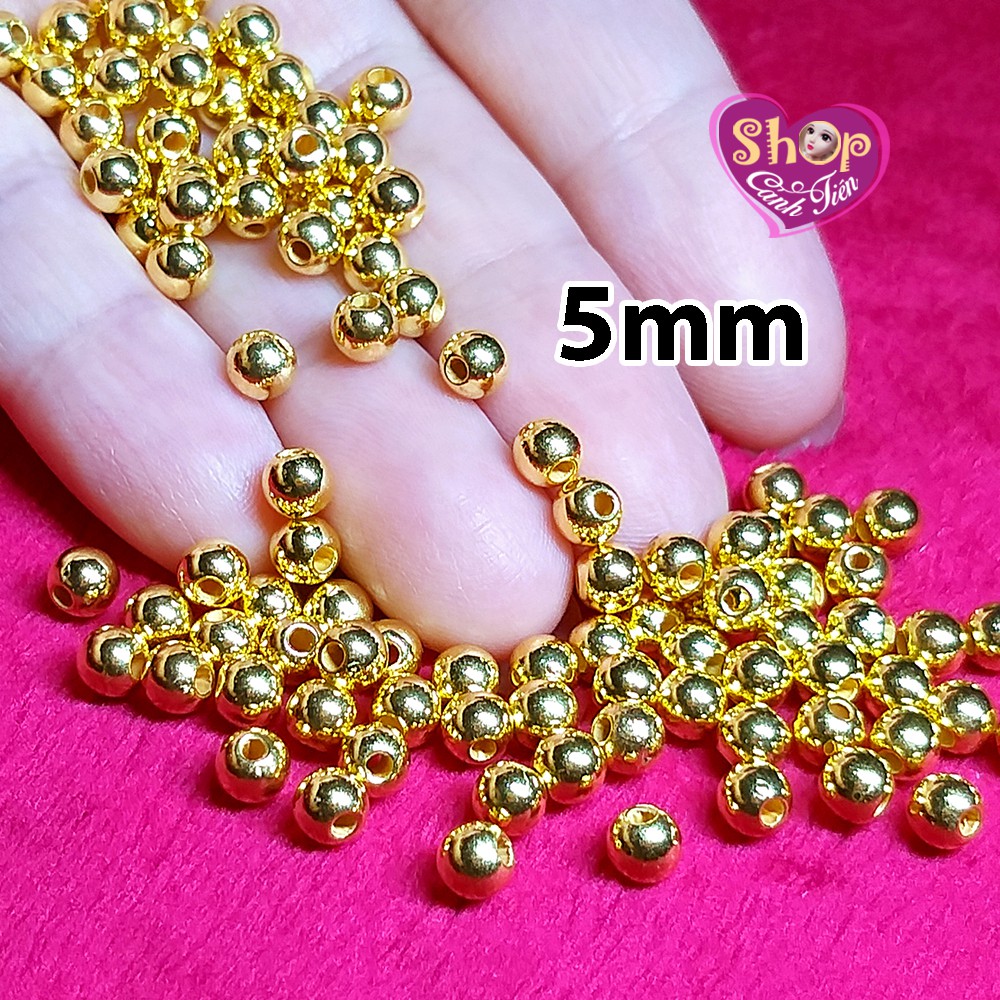 Gói Bi Mạ Vàng, Mạ Bạc 3 - 8mm Có Lỗ Xâu (10g) Chất lượng cao