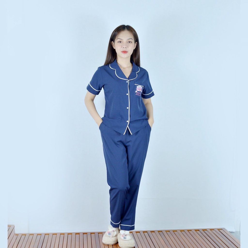 Bộ đồ bộ Pijama màu XANH ĐEN  tay ngắn quần dài vải cao cấp -  co giãn nhẹ - Thoải Mái Nhẹ Nhàng