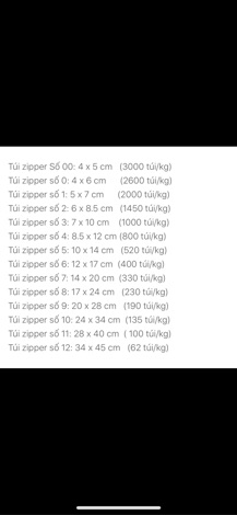 100g túi zip chọn size ( 12 size)