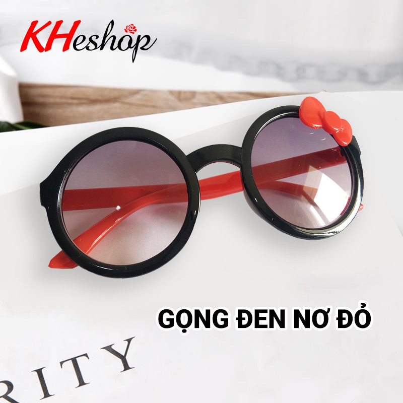 kính mát thời trang cho bé gái, có nơ gọng tròn dễ thương, đi nắng chống bui, chống tia UV400- mã H1374