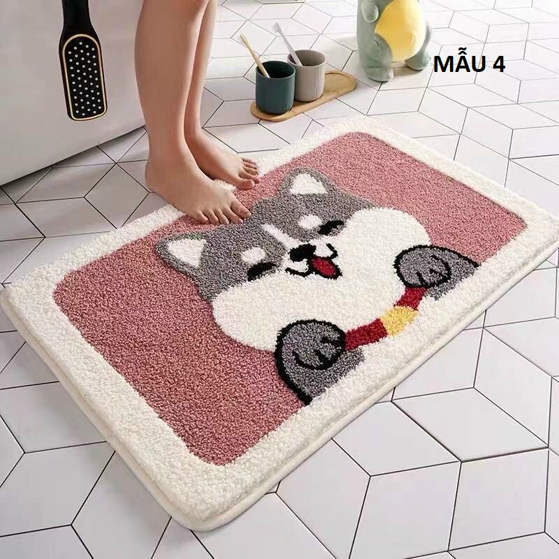 Thảm lau chùi chân siêu thấm hút nước nhà tắm cửa ra vào chống trơn trượt cotton mềm cute dễ thương 40x60cm