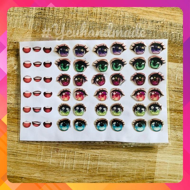 (54 cái) Bộ mắt dán 3D, miệng dán 3D cho búp bê