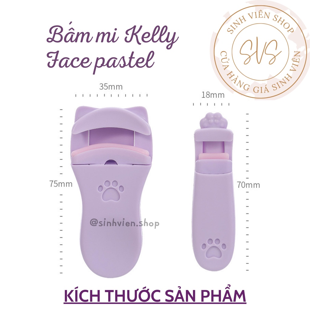 Bộ đôi bấm mi mini Kelly Face pastel họa tiết chân mèo dạng nhựa