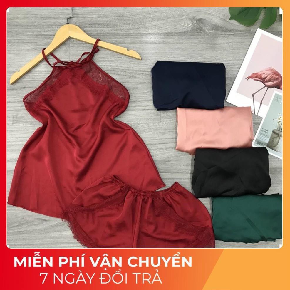 Đồ Ngủ Sexy, Bộ Yếm Phối Ren Chất Satin Mềm Mịn Siêu Mát Dưới 70Kg | BigBuy360 - bigbuy360.vn