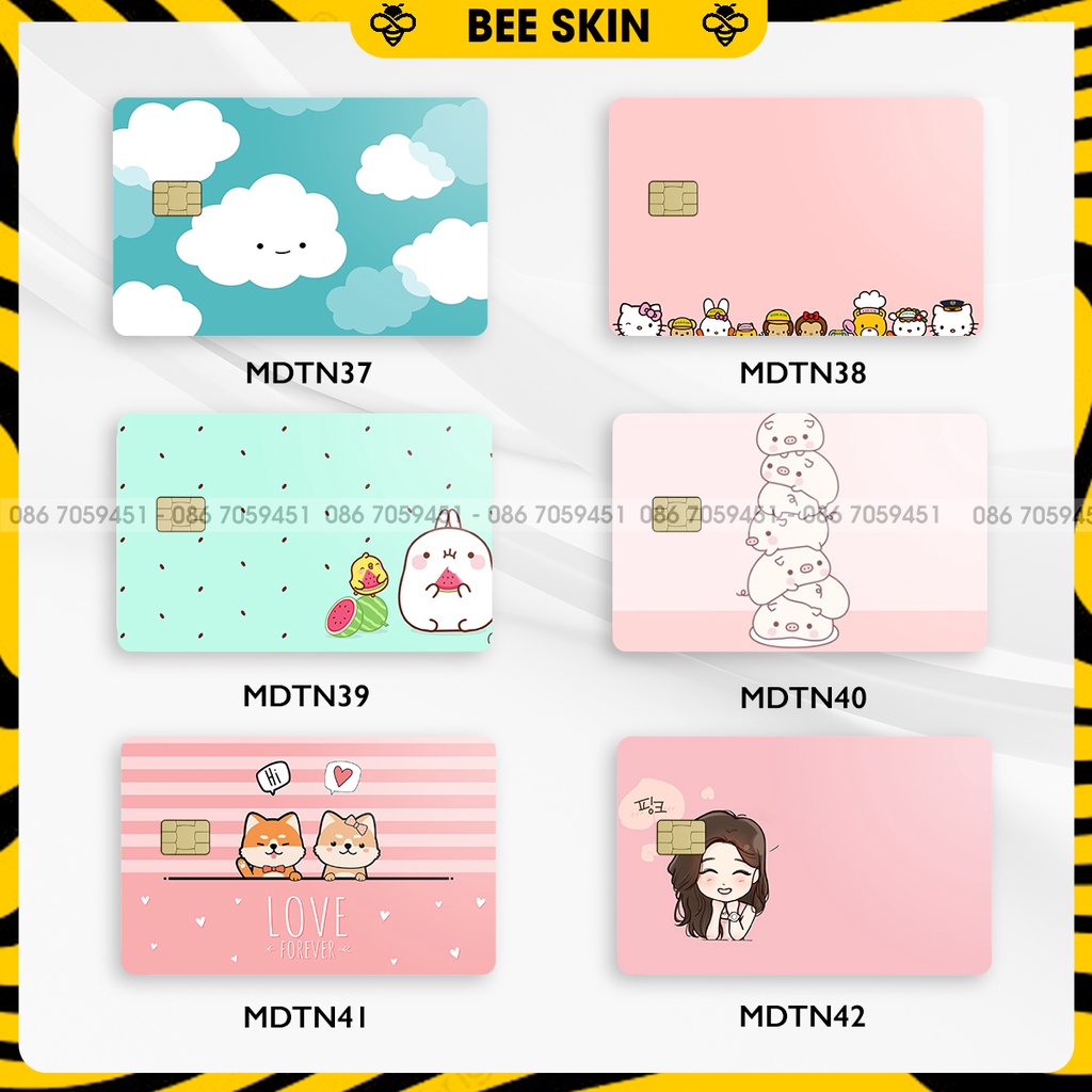 Miếng Dán Skin Thẻ ATM, Thẻ Gửi Xe, Thẻ Chung Cư, Thẻ Ngân Hàng In Hình Dễ Thương Bộ 7 ( Mã...) mdtnb7