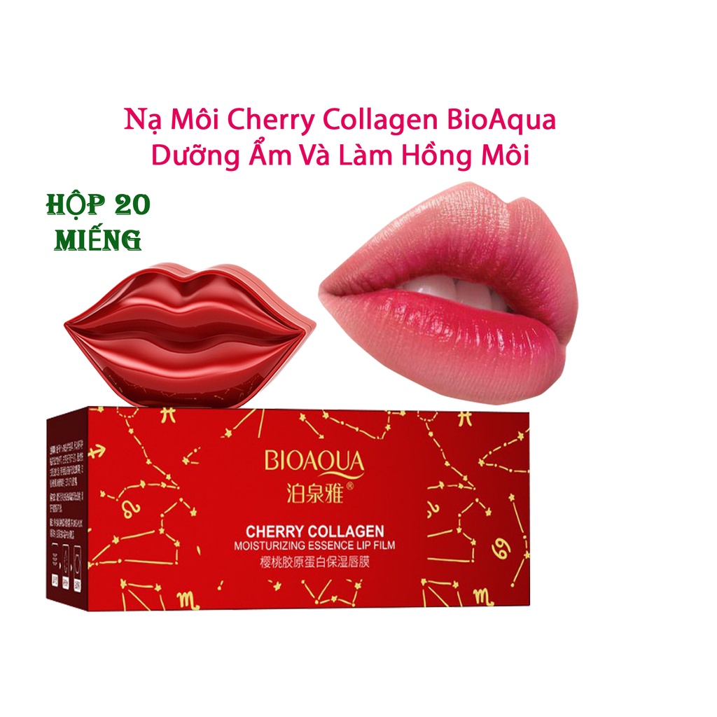 Nạ Môi, Nạ Môi Dưỡng Ẩm Và Làm Hồng Môi  Cherry Collagen BiOaQua, Hộp 20 Miếng