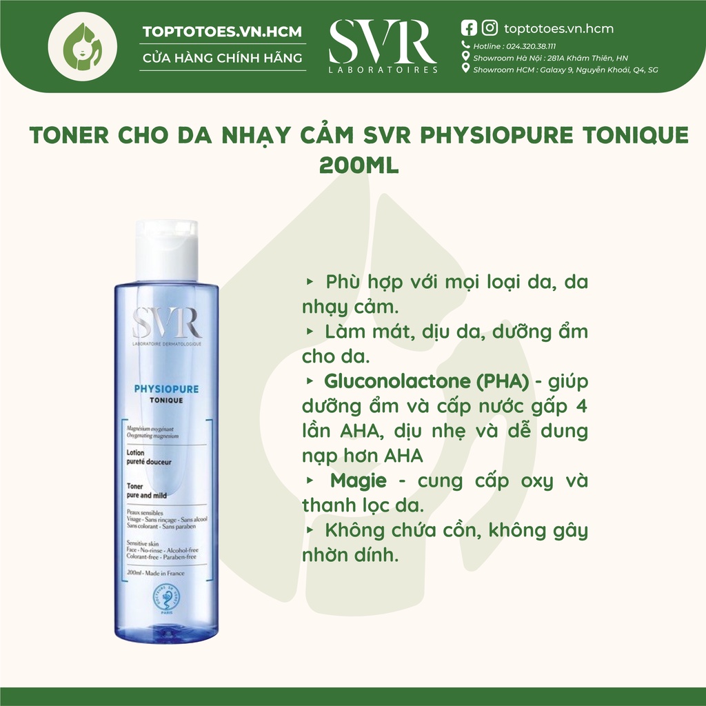 Toner cho da nhạy cảm SVR Physiopure Tonique 200ml  [NHẬP KHẨU CHÍNH HÃNG 100%]