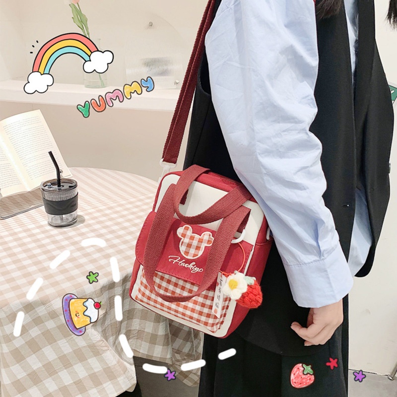 Túi Đeo Chéo Chống Trộm Họa Tiết Sọc Caro Phong Cách Lolita