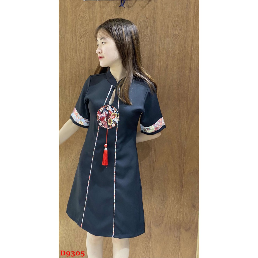 Đầm gấm đỏ áo dài cách tân nữ thêu hoa văn cao cấp ZOMI | BigBuy360 - bigbuy360.vn