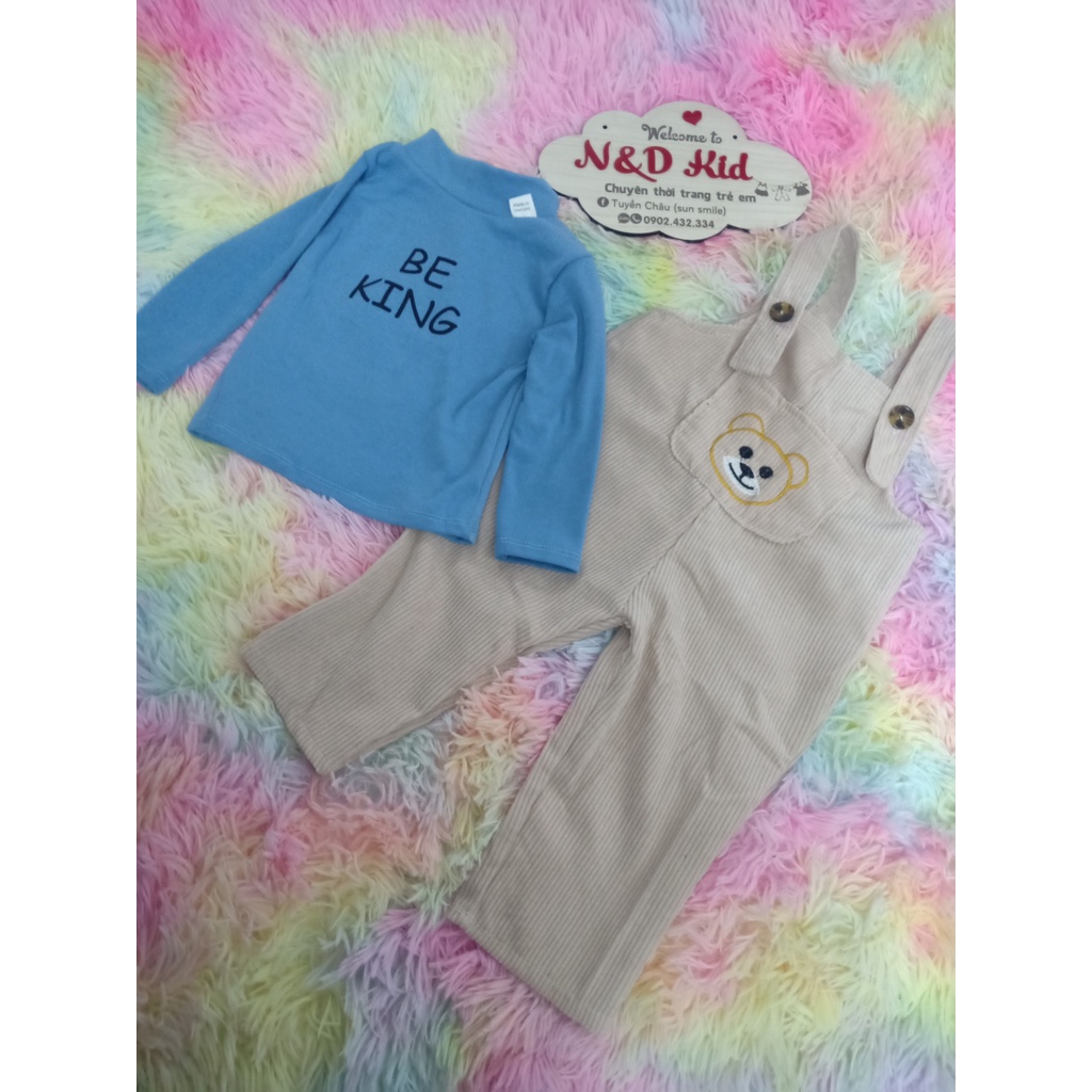 Set Yếm Cho Bé Trai & Gái - Quần Áo Yếm Cho Bé Chất Nhung Tăm - Áo Cotton Zip Hàn Siêu Cute - N&D Kid