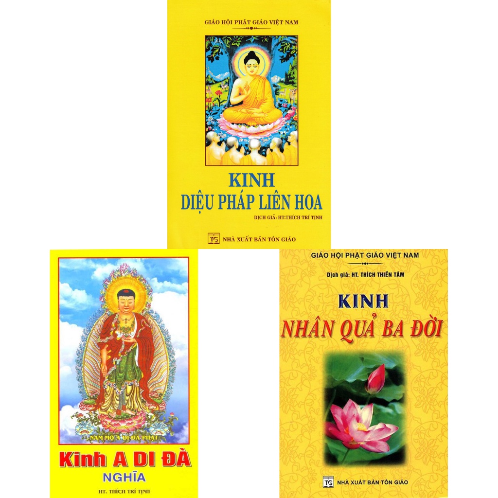 Sách - Combo Kinh Nhân Quả Ba Đời + Kinh Diệu Pháp Liên Hoa + Kinh A Di Đà Nghĩa