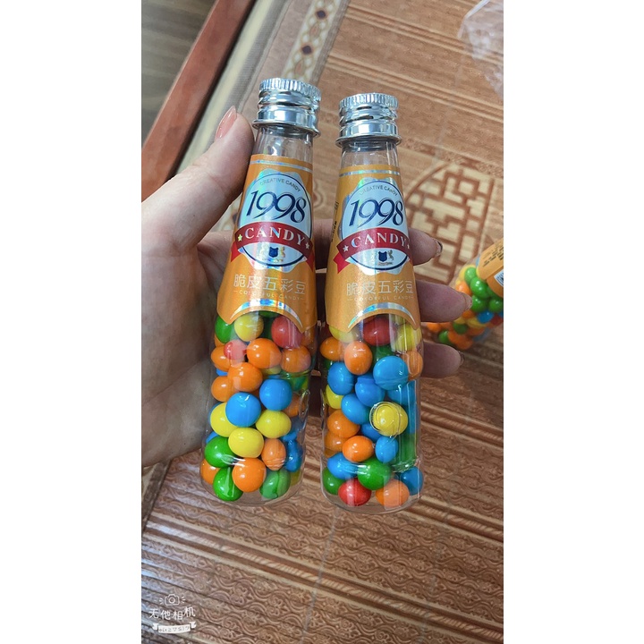 Combo 6 chai Kẹo Socola đậu đóng chai nhiều màu sắc bắt mắt dễ thương món ăn vặt gợi nhớ tuổi thơ