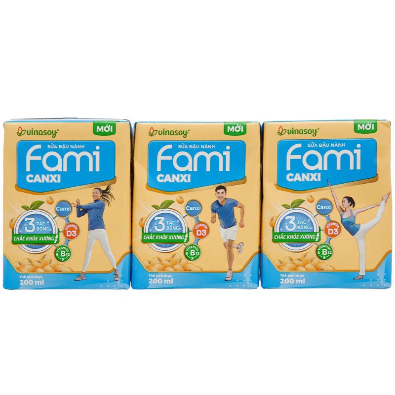 Lốc 6 hộp sữa đậu nành Fami Canxi vị phô mai, cà phê, bạc hà, tàu hũ gừng, Canxi, đường đen 200ml