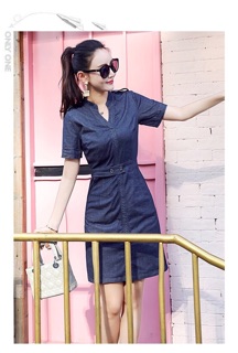 Đầm jean cổ trụ