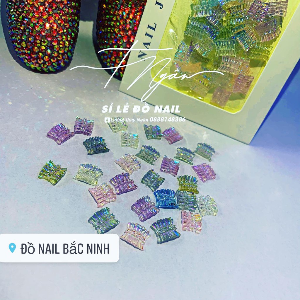 Charm Nail Mix Hình Hoa Nhí, Charm Nơ , Kẹo Mút, Chai Rựu Trang Trí Gắn Móng Cực Xinh
