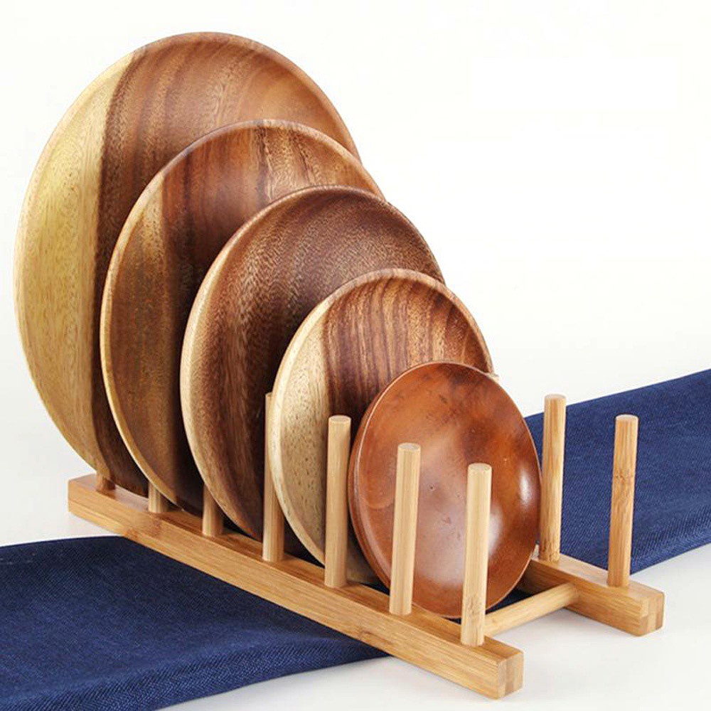 Giá đỡ dĩa / nắp nồi bằng tre có thể gấp gọn tiện dụng cho nhà bếp