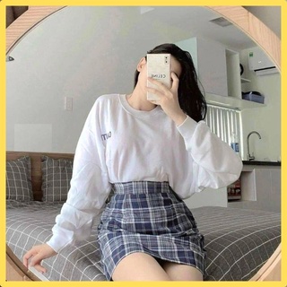 Bộ chân váy kẻ áo thun COUTIO, sét váy kẻ caro kèm áo thun tay dài XO11