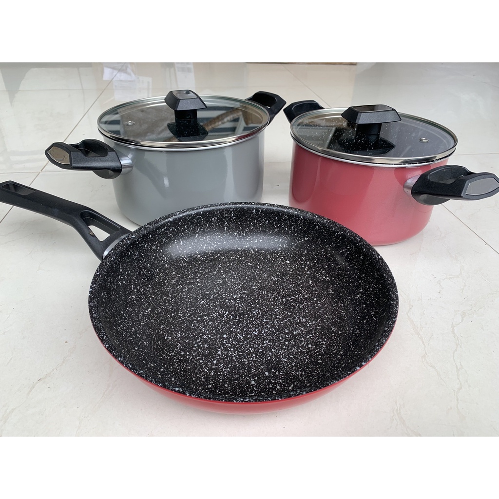 Tặng son lì Hàn Quốc - Bộ nồi chảo đáy từ 3 món Easy Seoulcook gồm 2 nồi 18-20cm, 1 chảo 24cm