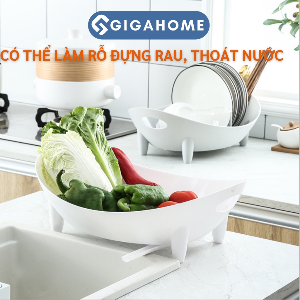 Khay/Kệ/Rổ Úp Chén Bát, Ống Đựng Đũa Có Ống Thoát Nước GIGAHOME Hình Thuyền 10167
