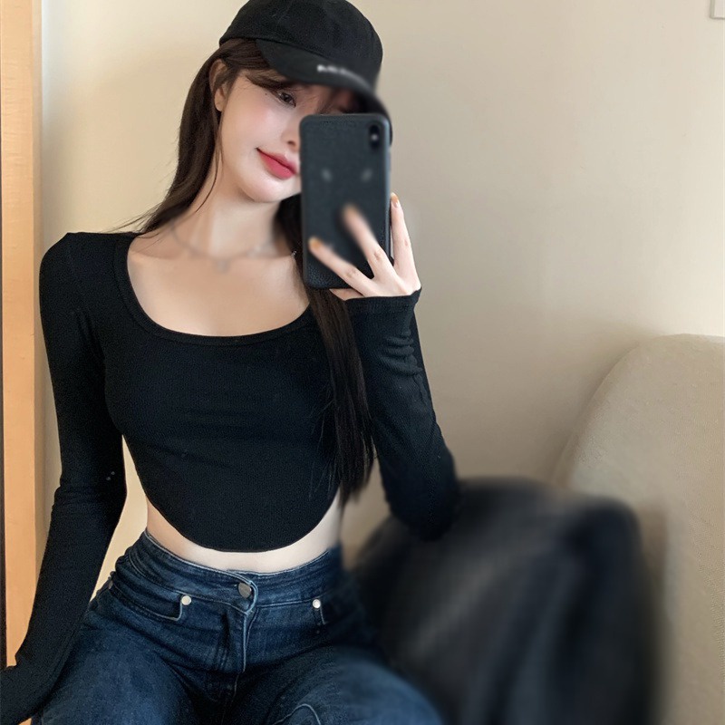 Áo crop top tay dài màu sắc thời trang quyến rũ cho nữ