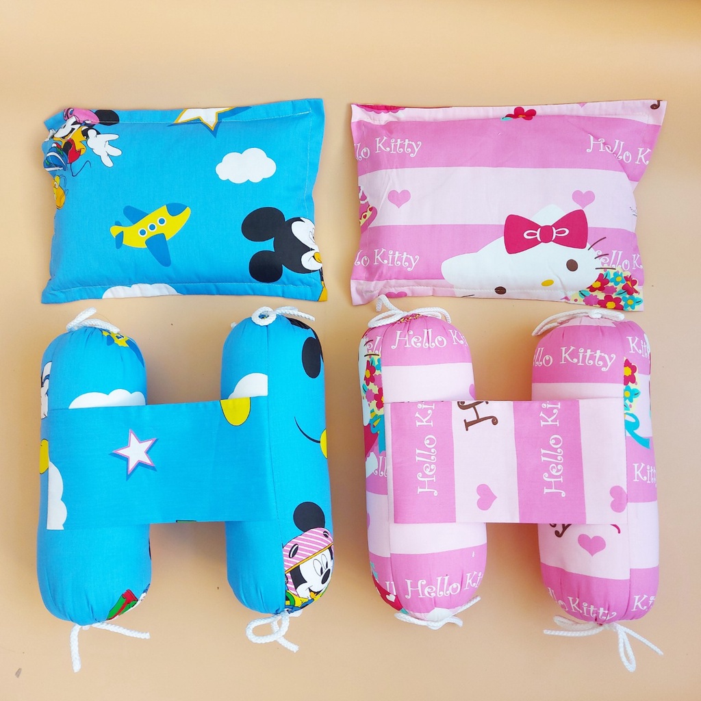 Bộ gối chèn cho bé sơ sinh và gối nằm có đinh lăng (1 GỐI NẰM 2 GỐI CHẶN)